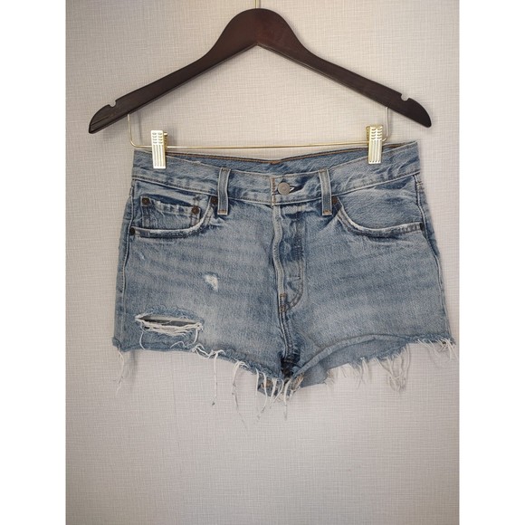 Levis Shorts Premium Denim 28 Blue Jean Cutoffs Fray High Rise - Picture 1 of 9